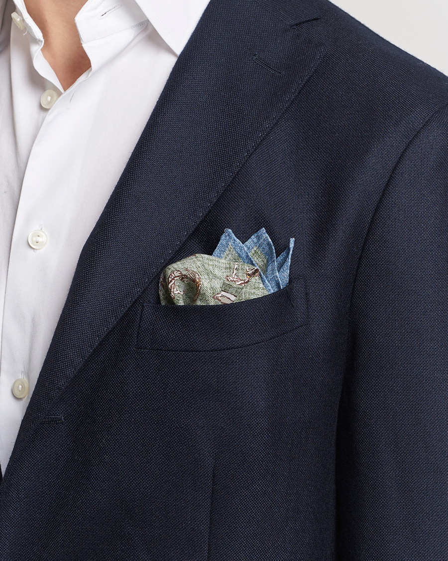 Herre | Assesoarer | Amanda Christensen | Linen Printed Surfer Pocket Square Green