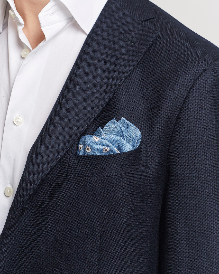 Men | Pocket Squares | Amanda Christensen | Linen Printed Flower Pocket Square Blue