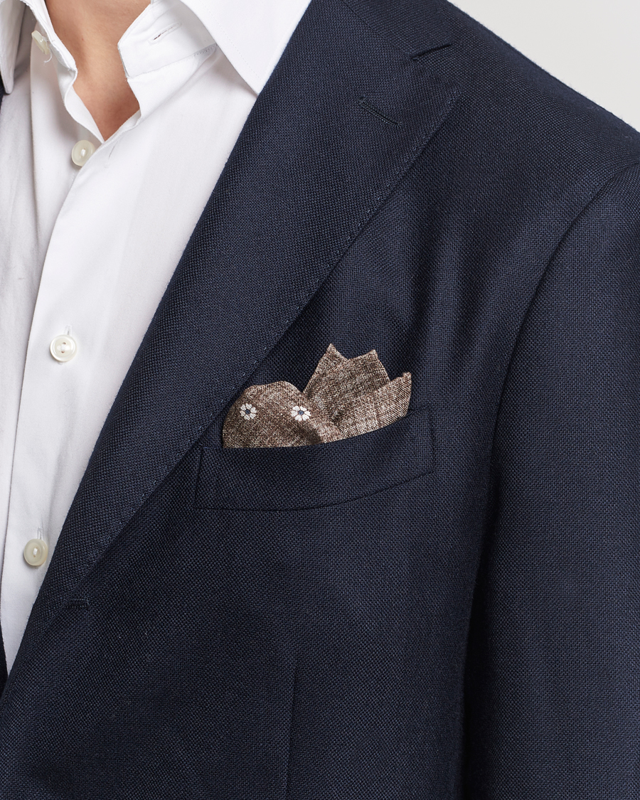 Men | Pocket Squares | Amanda Christensen | Linen Printed Flower Pocket Square Beige