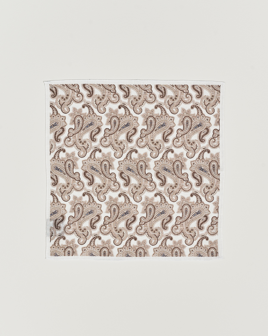 Herre | Amanda Christensen Linen Printed Large Paisley Pocket Square White | Amanda Christensen | Linen Printed Large Paisley Pocket Square White