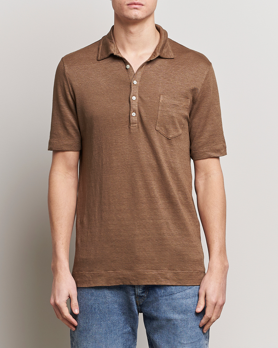 Herre | Pikéer | Massimo Alba | Wembley Linen Polo Dark Brown