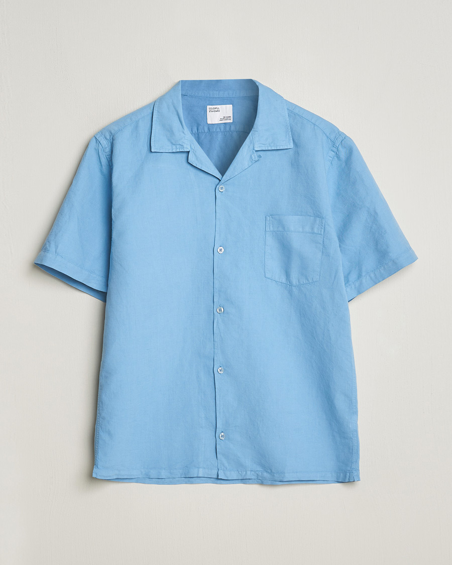 Herre | Skjorter | Colorful Standard | Cotton/Linen Short Sleeve Shirt Seaside Blue