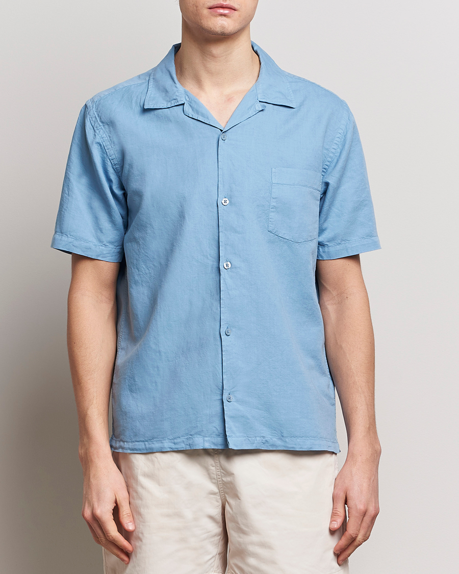 Herre | Avdelinger | Colorful Standard | Cotton/Linen Short Sleeve Shirt Seaside Blue