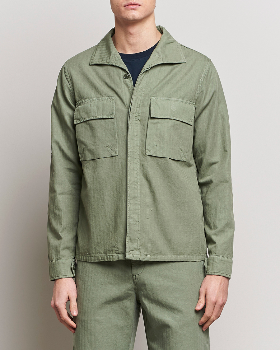 Herre | Aspesi | Aspesi | Cotton Herringbone Shirt Jacket Sage