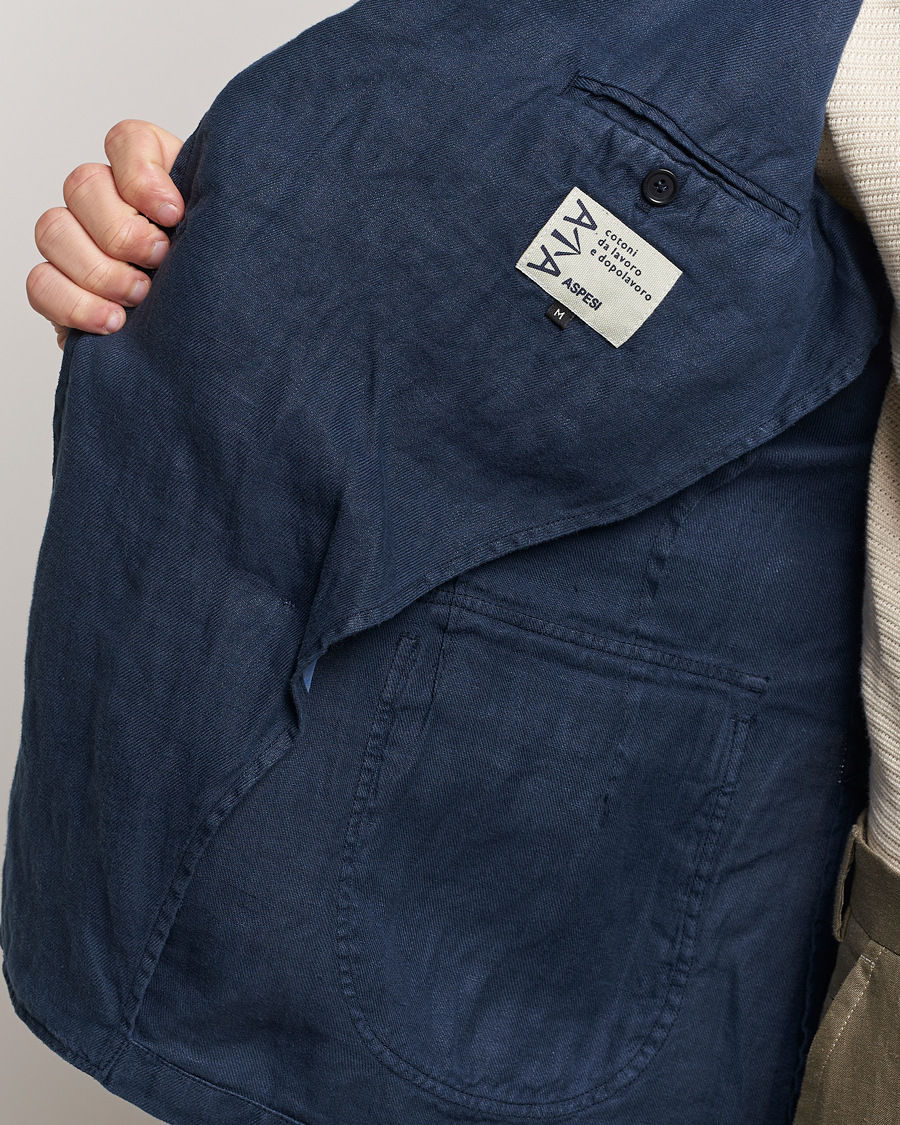 Herre | Dressjakker | Aspesi | Sugimoto Double Breasted Hemp Blazer Navy