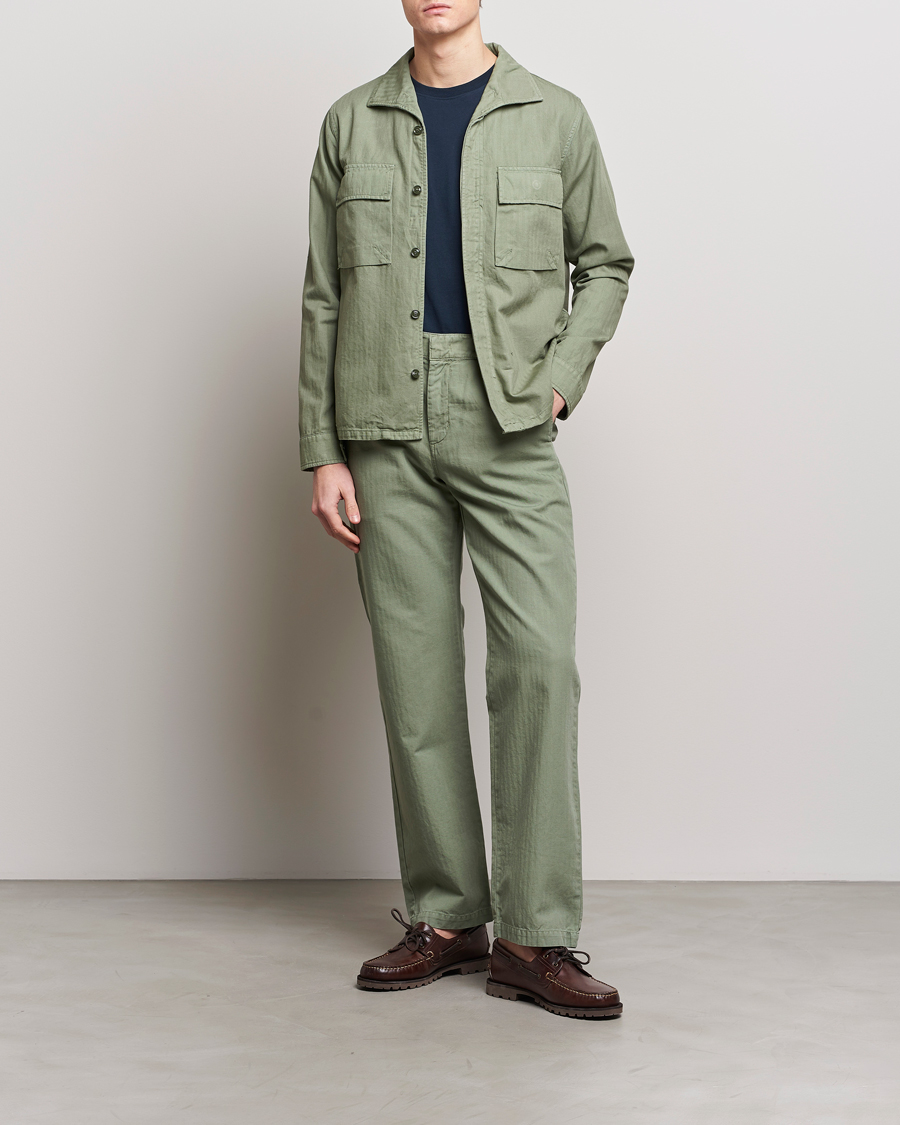 Herre | Bukser | Aspesi | Cotton Herringbone Pants Sage