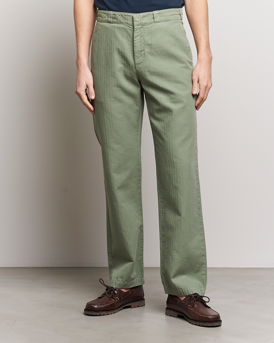 Herre | Bukser | Aspesi | Cotton Herringbone Pants Sage