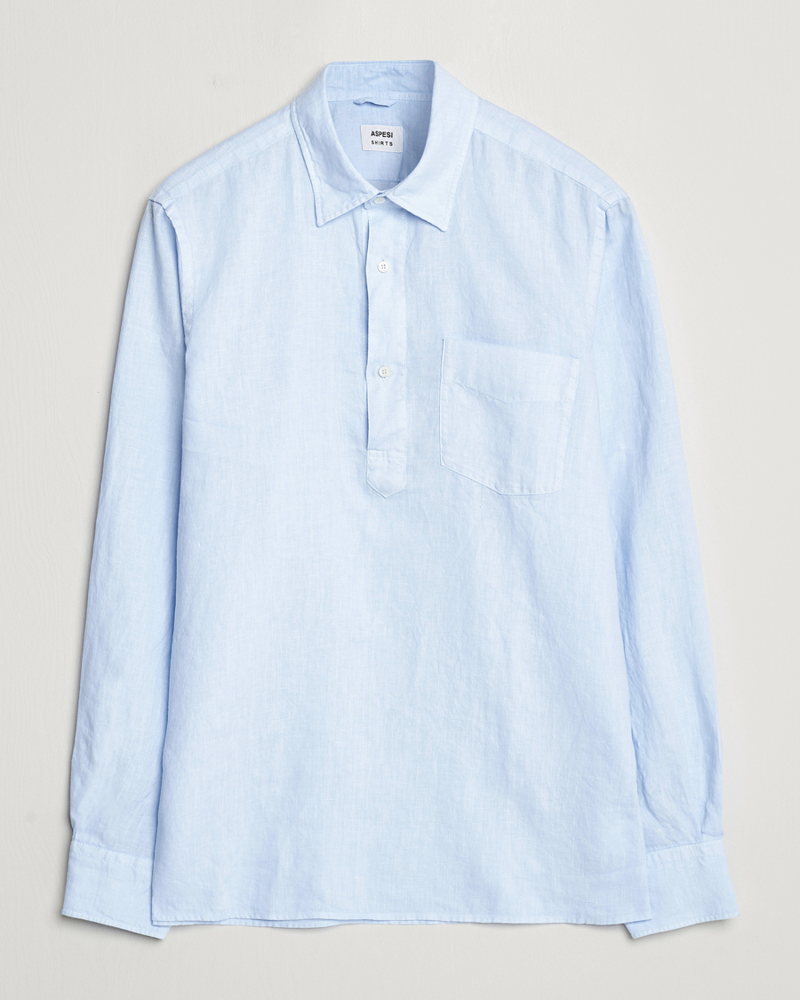 Herre | Skjorter | Aspesi | Linen Popover Shirt Light Blue