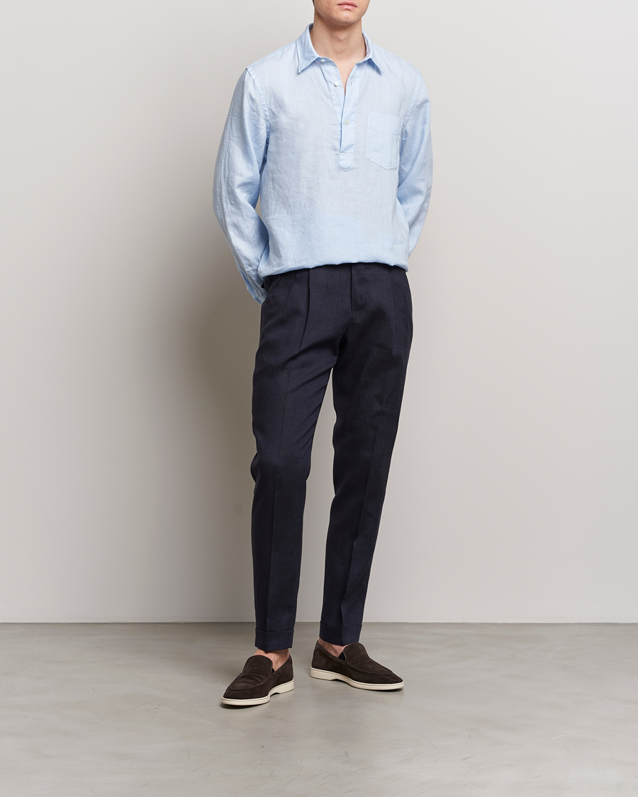 Herre | Skjorter | Aspesi | Linen Popover Shirt Light Blue