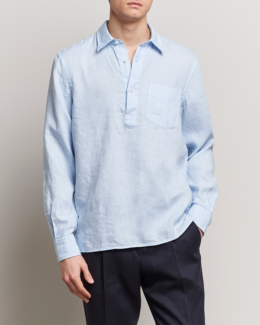 Herre | Contemporary Creators | Aspesi | Linen Popover Shirt Light Blue