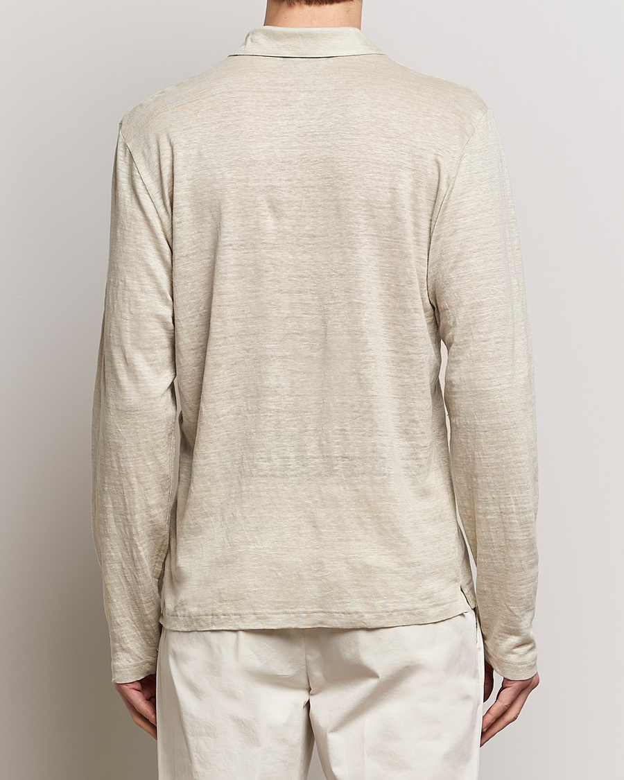 Herre | Gensere | Gran Sasso | Washed Linen Long Sleeve Polo Beige Melange