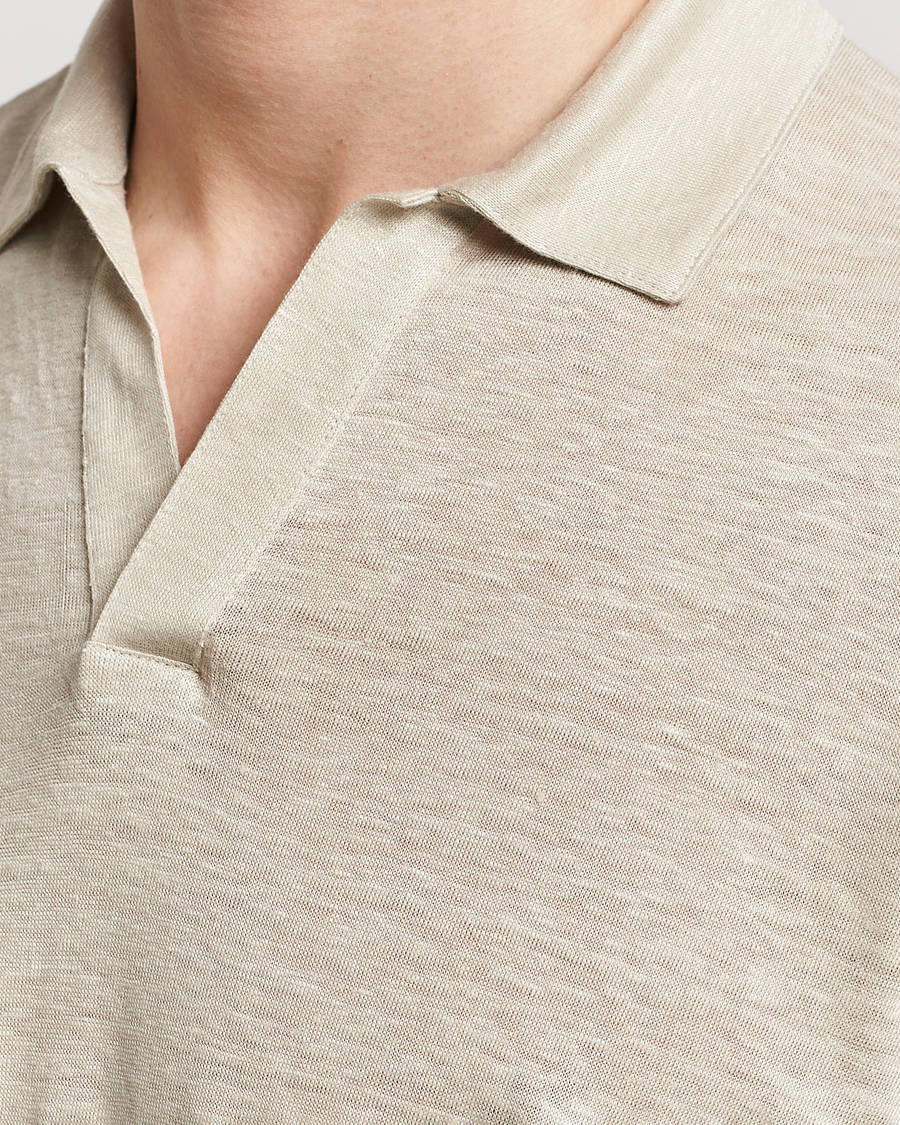 Herre | Gensere | Gran Sasso | Washed Linen Long Sleeve Polo Beige Melange