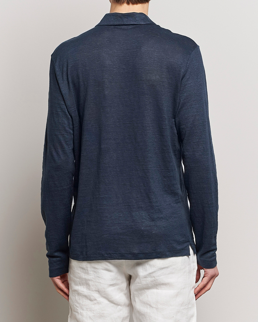 Herre | Gensere | Gran Sasso | Washed Linen Long Sleeve Polo Navy