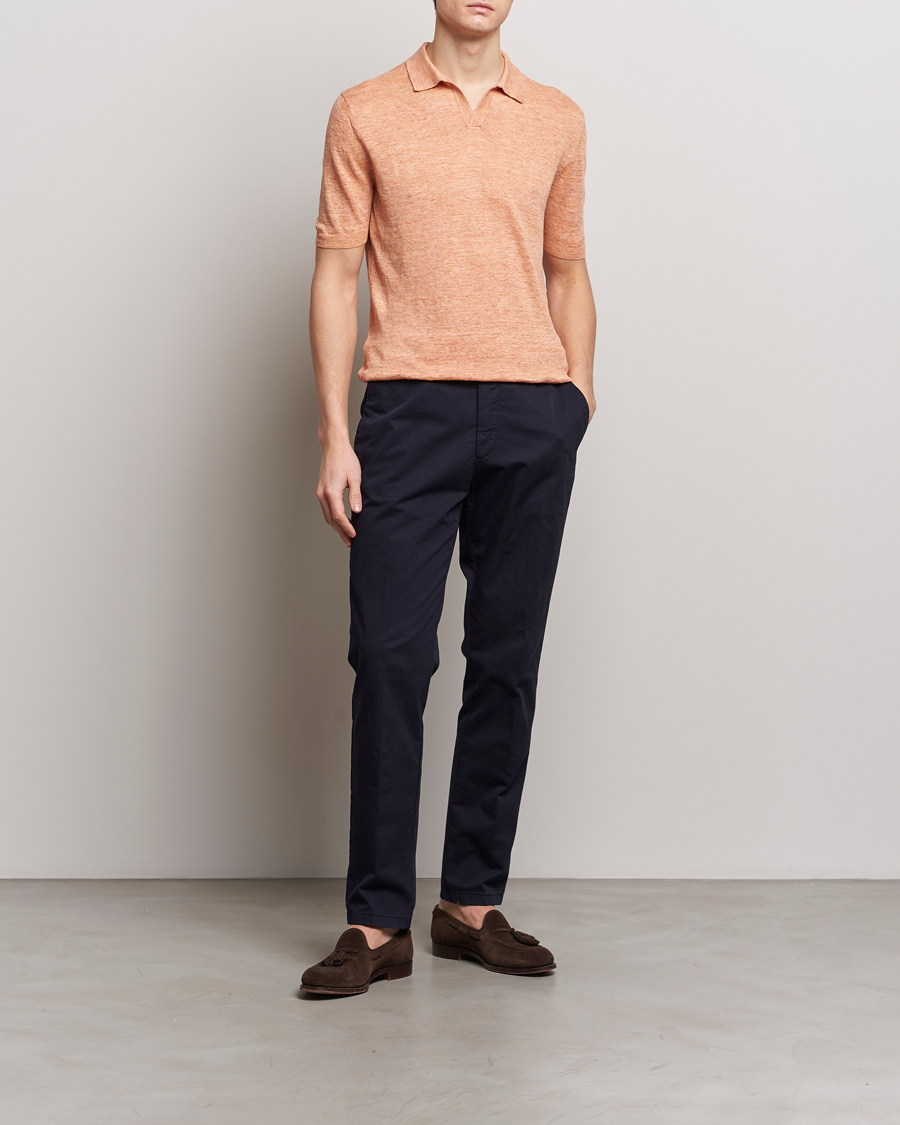 Herre | Pikéer | Gran Sasso | Knitted Linen Polo Orange
