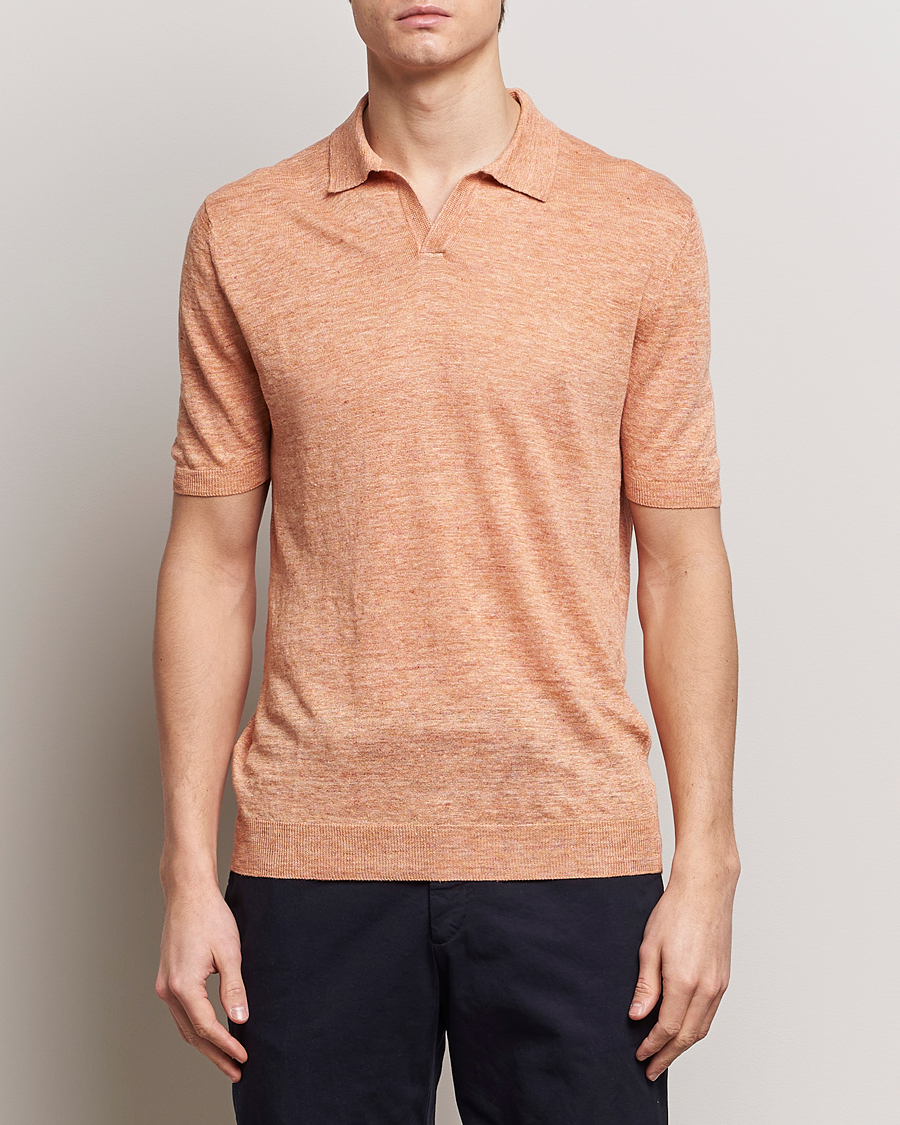 Herre |  | Gran Sasso | Knitted Linen Polo Orange