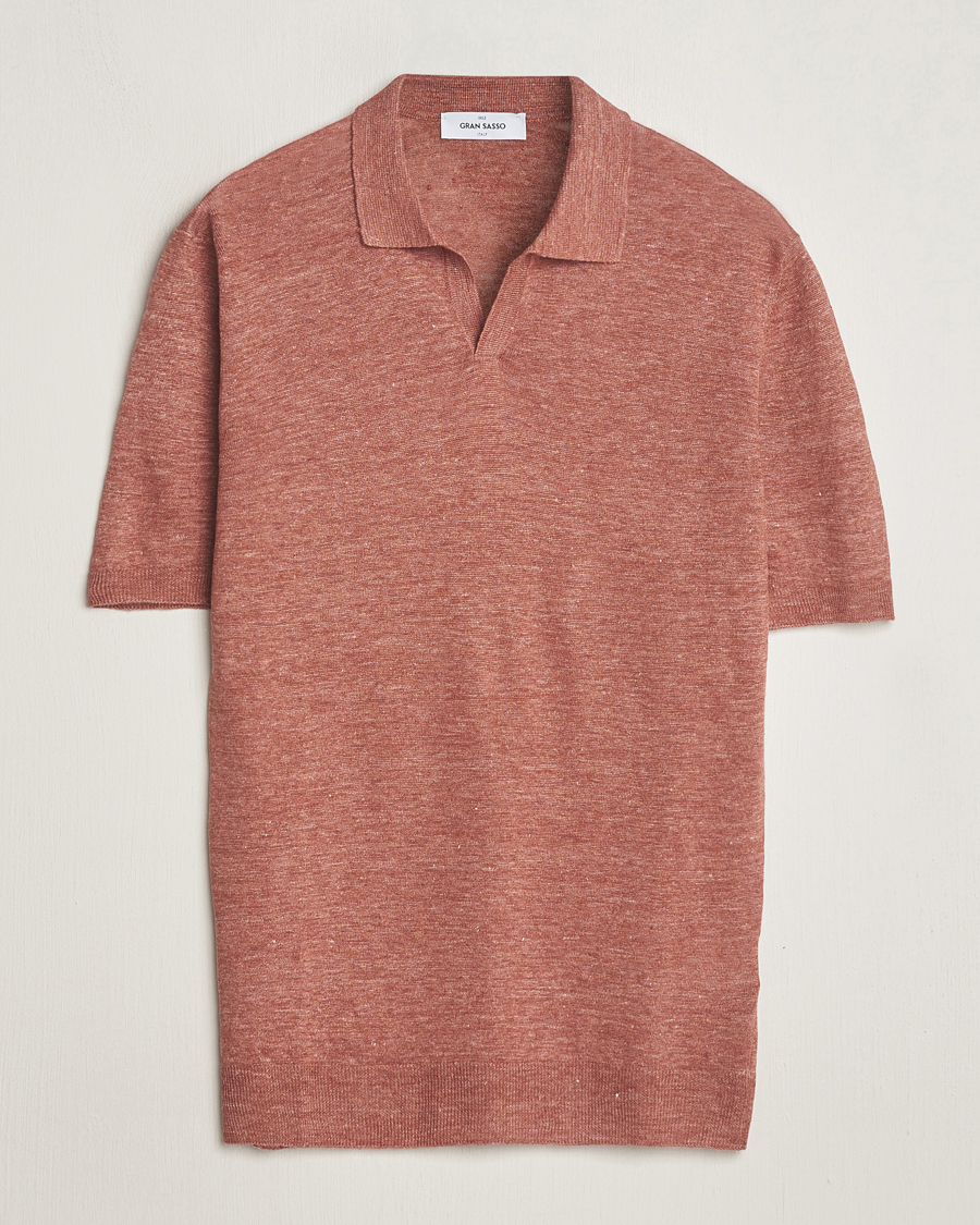Herre | Pikéer | Gran Sasso | Knitted Linen Polo Rust Melange