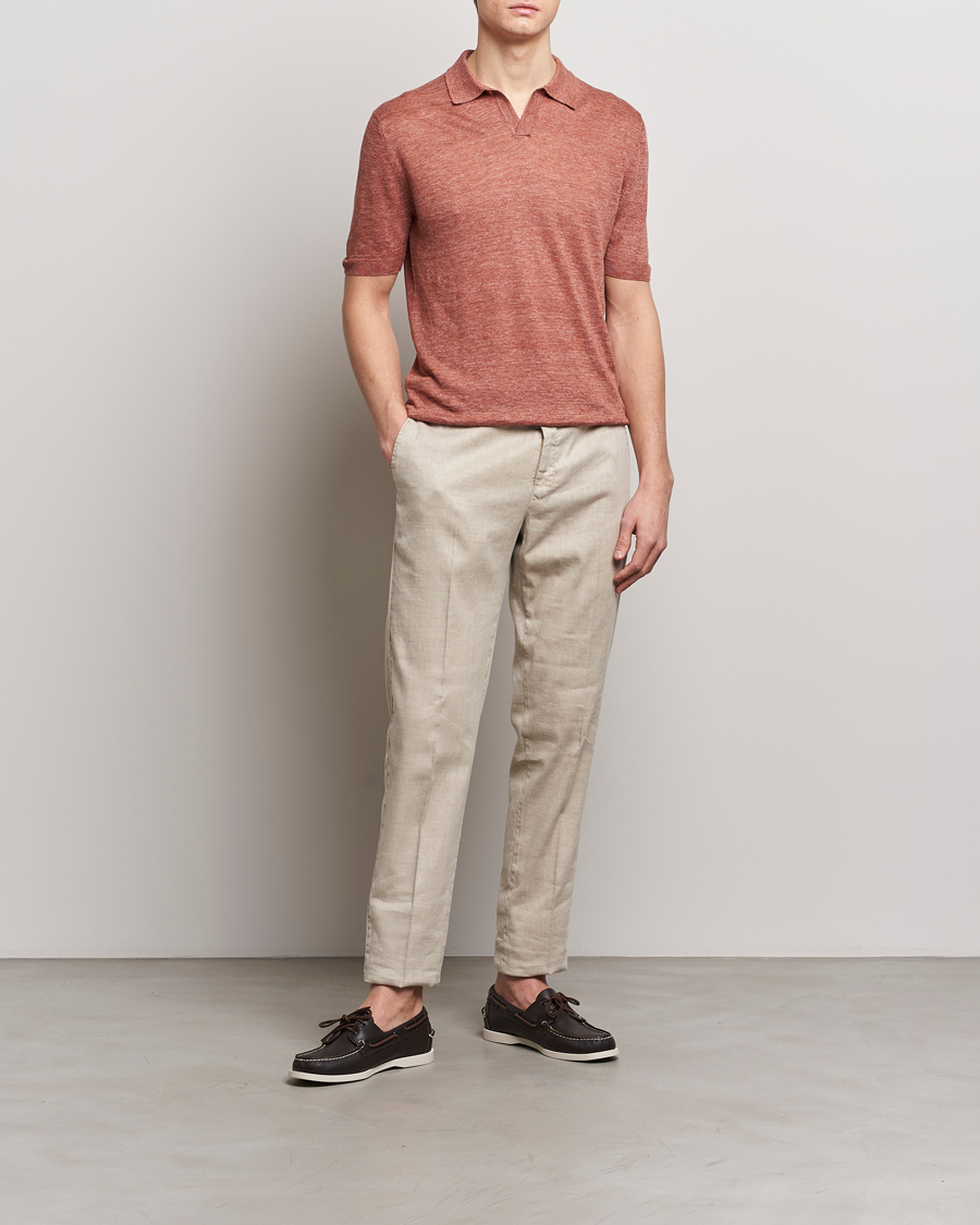 Herre | Pikéer | Gran Sasso | Knitted Linen Polo Rust Melange