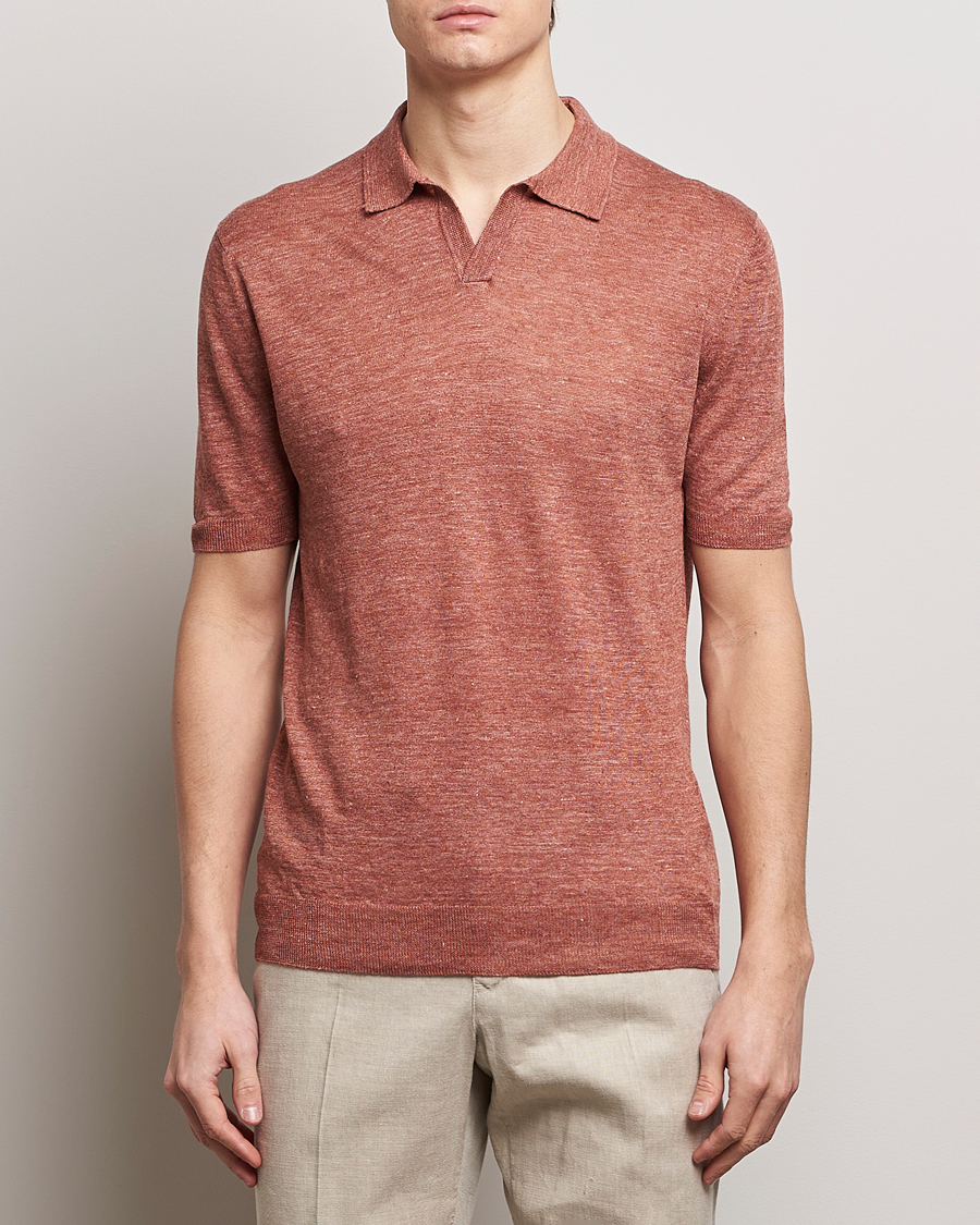 Herre | Italian Department | Gran Sasso | Knitted Linen Polo Rust Melange