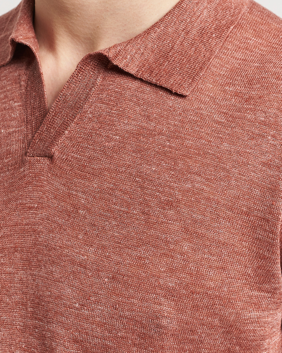 Herre | Pikéer | Gran Sasso | Knitted Linen Polo Rust Melange