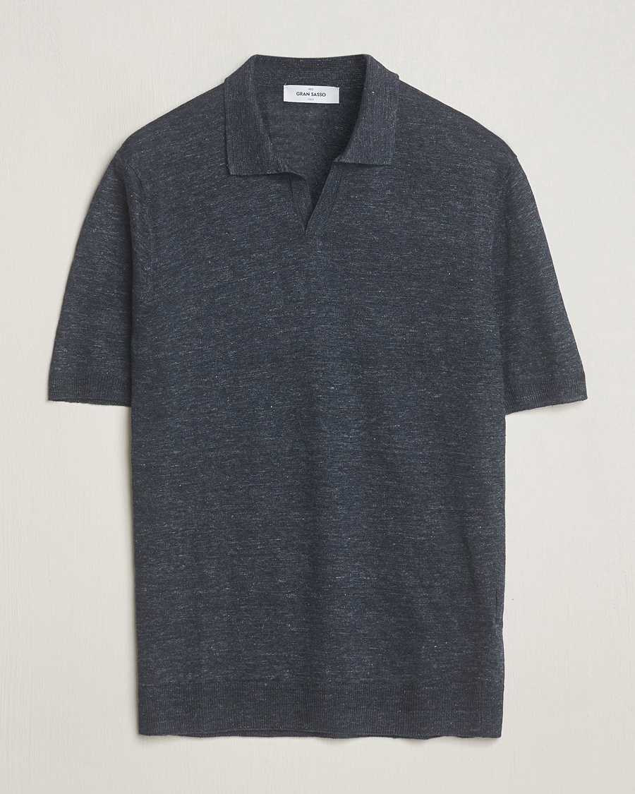 Herre | Pikéer | Gran Sasso | Knitted Linen Polo Navy