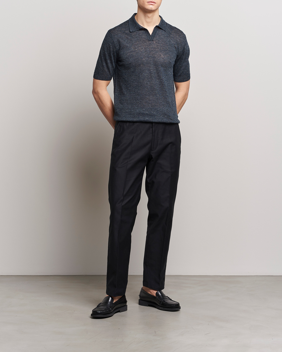 Herre | Pikéer | Gran Sasso | Knitted Linen Polo Navy