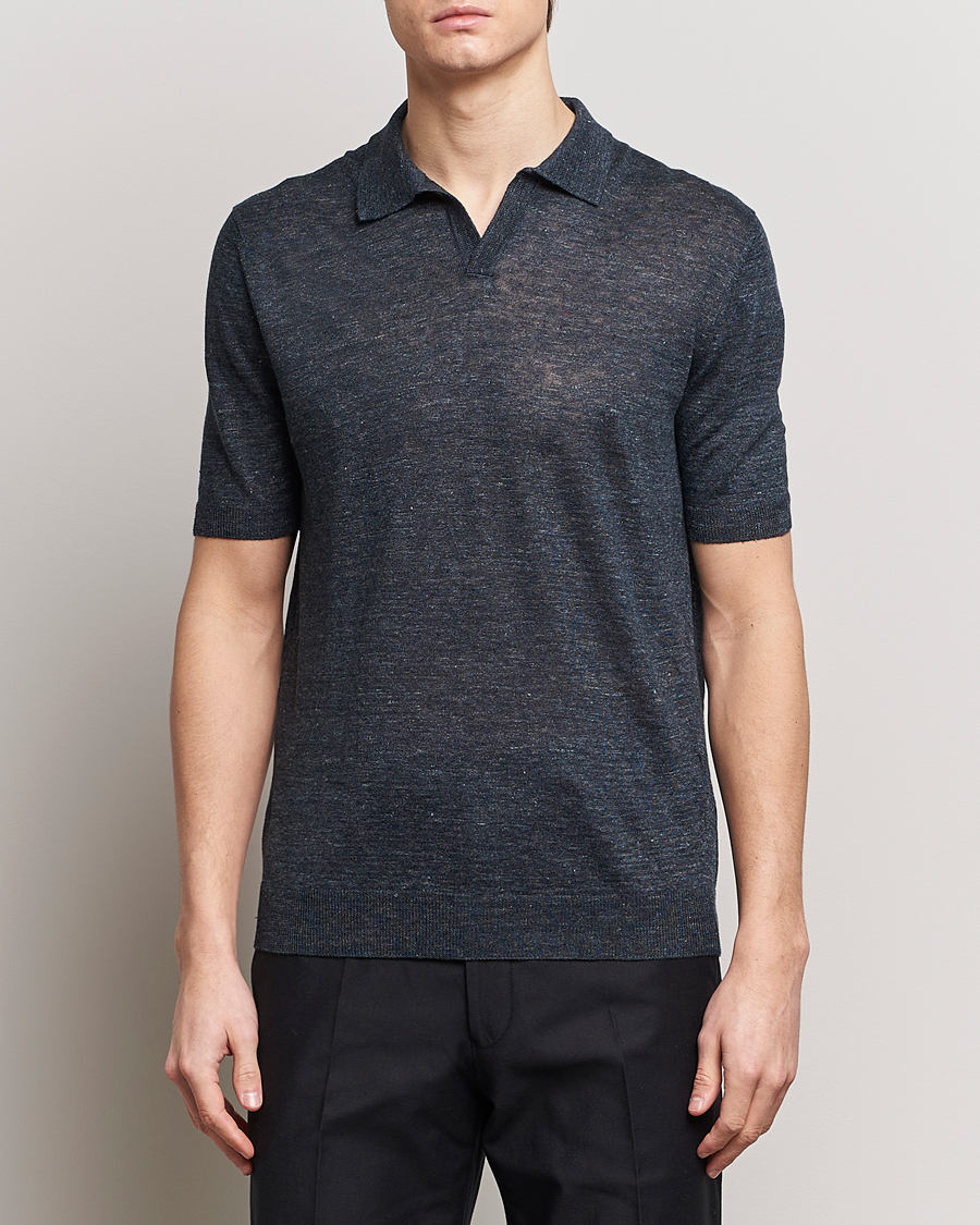 Herre | Avdelinger | Gran Sasso | Knitted Linen Polo Navy