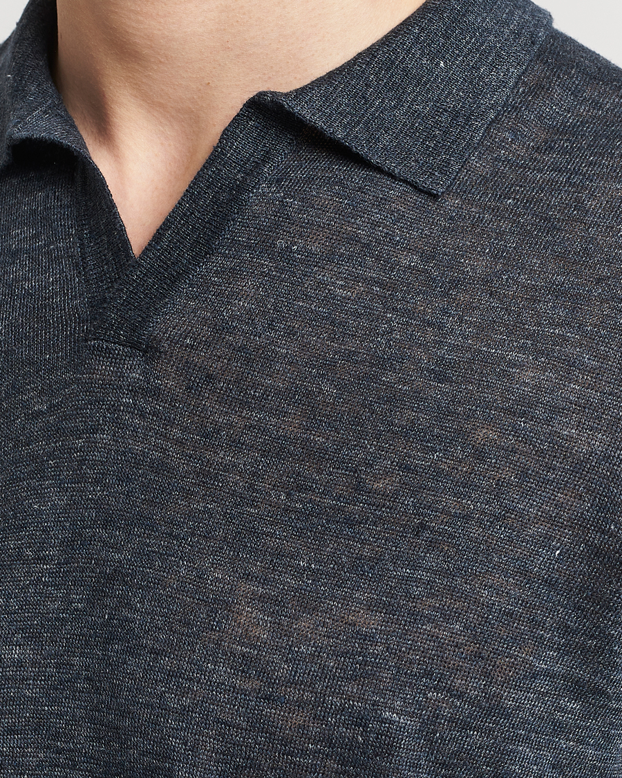Herre | Pikéer | Gran Sasso | Knitted Linen Polo Navy