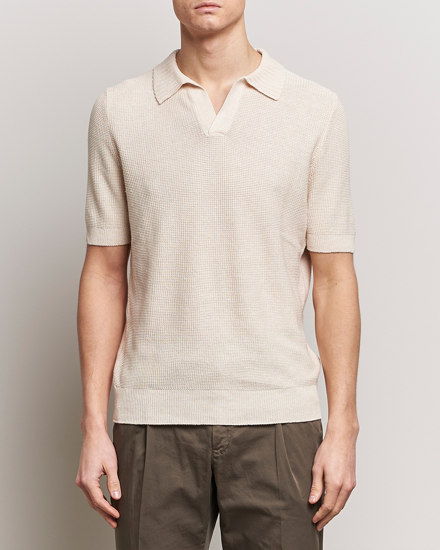 Herre | Klær | Gran Sasso | Linen/Cotton Open Collar Polo Cream