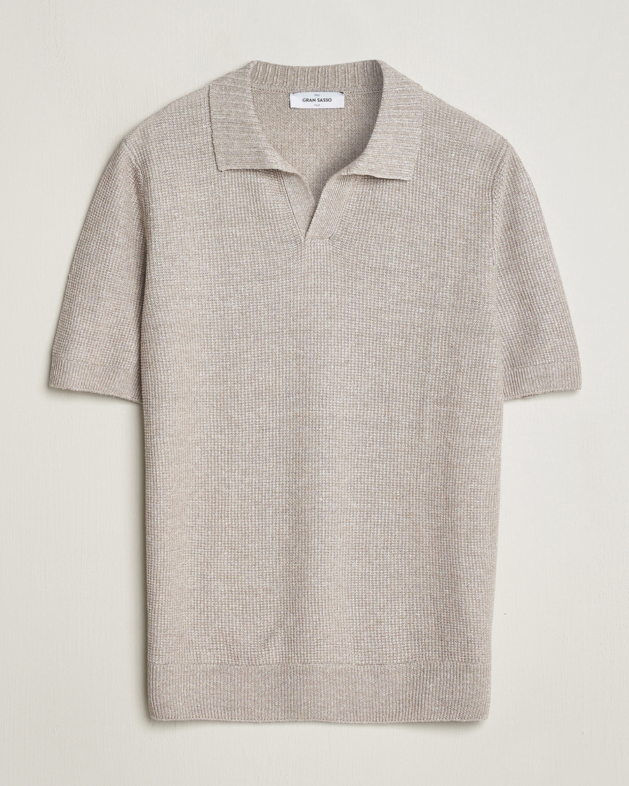 Herre | Pikéer | Gran Sasso | Linen/Cotton Open Collar Polo Beige Melange