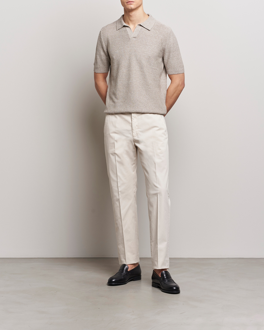 Herre | Pikéer | Gran Sasso | Linen/Cotton Open Collar Polo Beige Melange