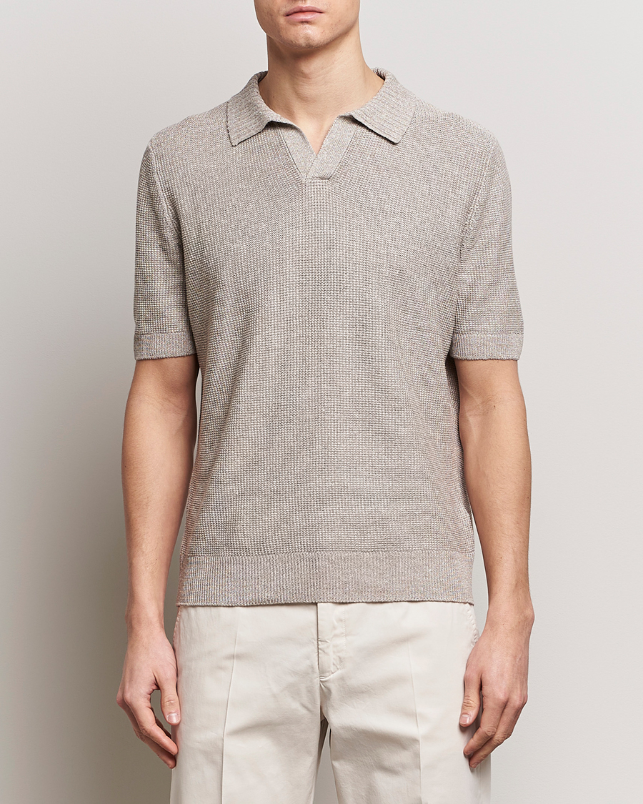 Herre | Klær | Gran Sasso | Linen/Cotton Open Collar Polo Beige Melange