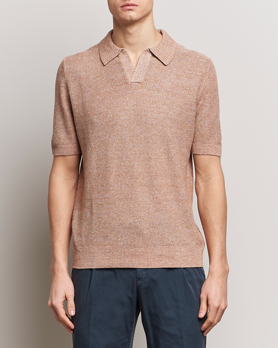 Herr | Kläder | Gran Sasso | Linen/Cotton Open Collar Polo Rust Melange
