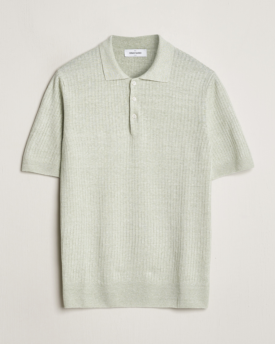 Herre |  | Gran Sasso | Linen/Cotton Structured Polo Light Green