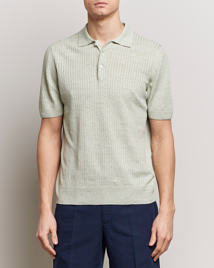 Herre |  | Gran Sasso | Linen/Cotton Structured Polo Light Green