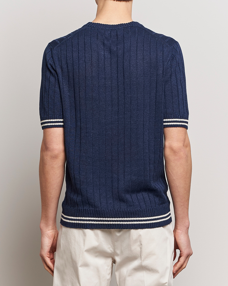 Herre | T-Shirts | Gran Sasso | Linen/Cotton Structured T-Shirt Navy