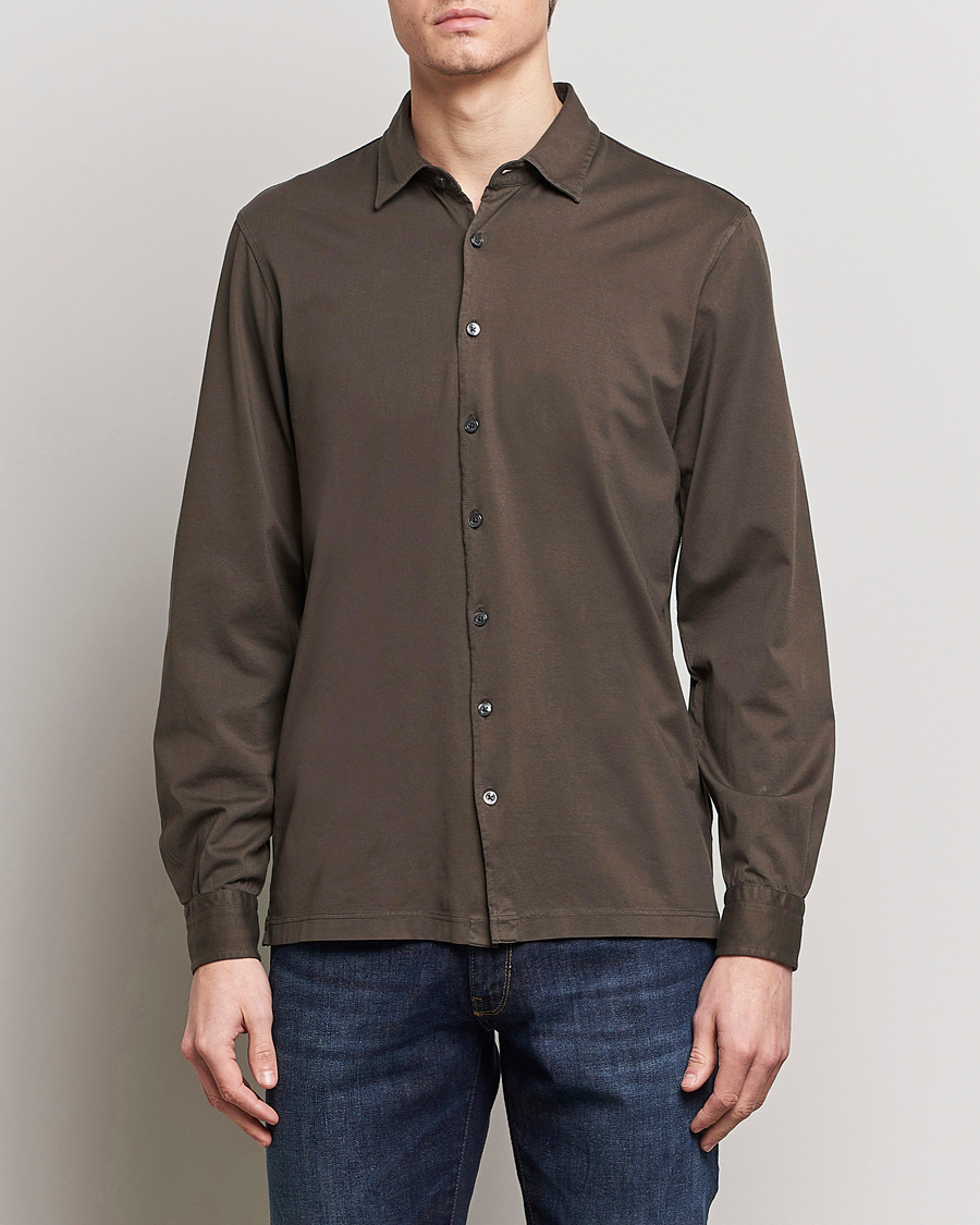 Herre | Avdelinger | Gran Sasso | Washed Cotton Jersey Shirt Dark Brown