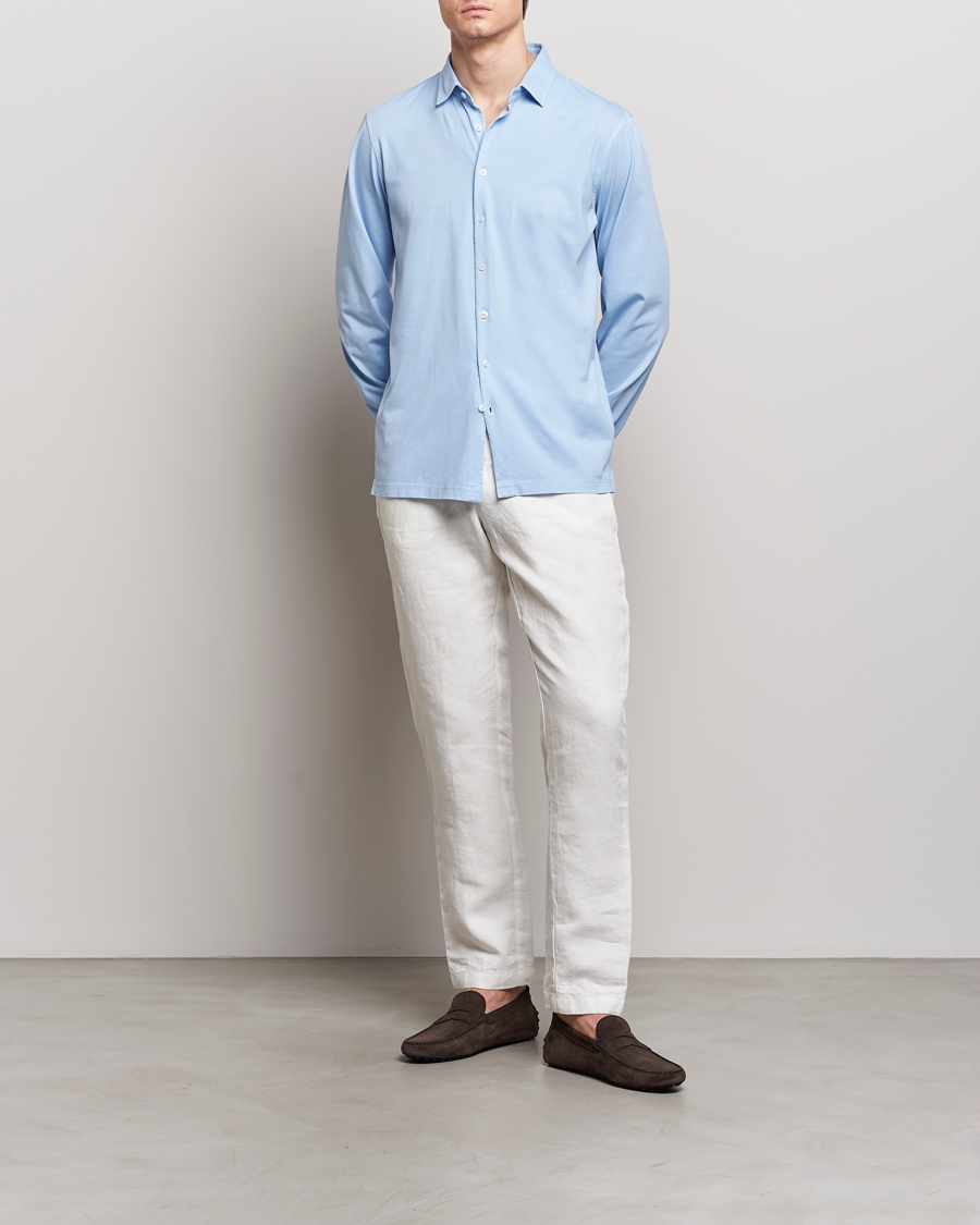 Herre | Skjorter | Gran Sasso | Washed Cotton Jersey Shirt Light Blue