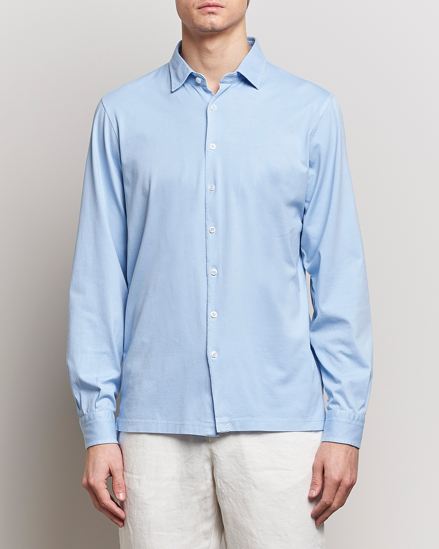 Herre |  | Gran Sasso | Washed Cotton Jersey Shirt Light Blue