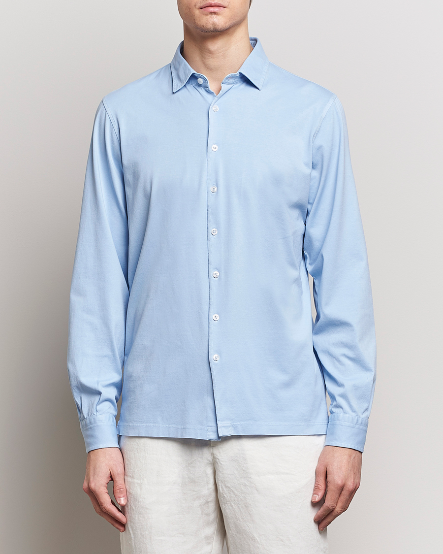 Herre | Pikéskjorter | Gran Sasso | Washed Cotton Jersey Shirt Light Blue