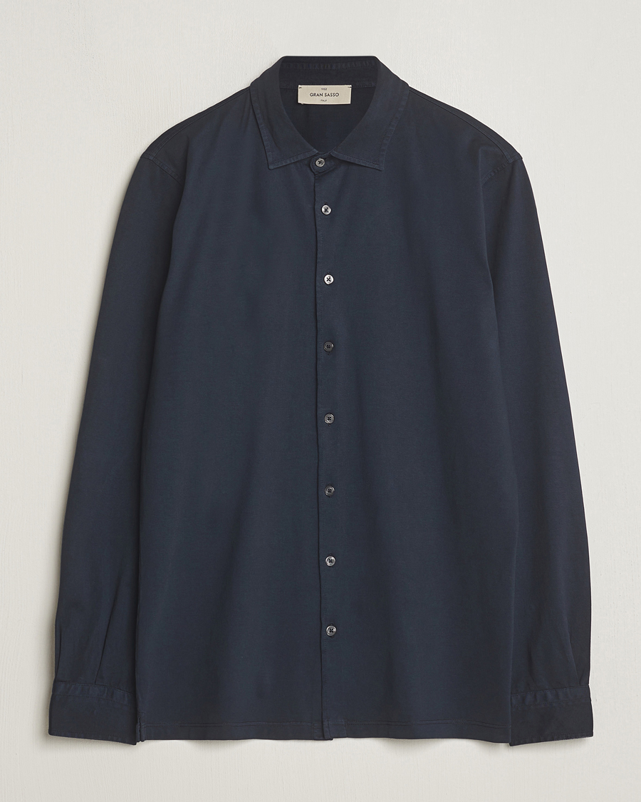 Herre | Skjorter | Gran Sasso | Washed Cotton Jersey Shirt Navy