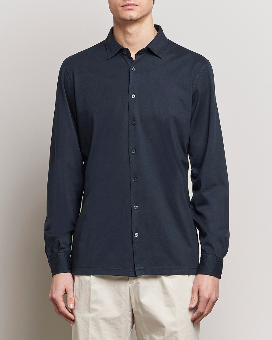 Herre | Klær | Gran Sasso | Washed Cotton Jersey Shirt Navy