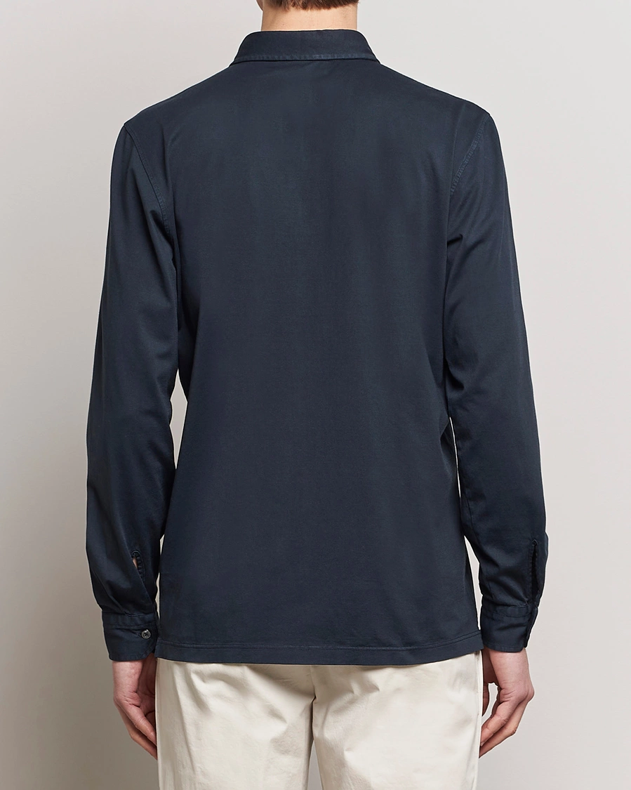 Herre | Skjorter | Gran Sasso | Washed Cotton Jersey Shirt Navy