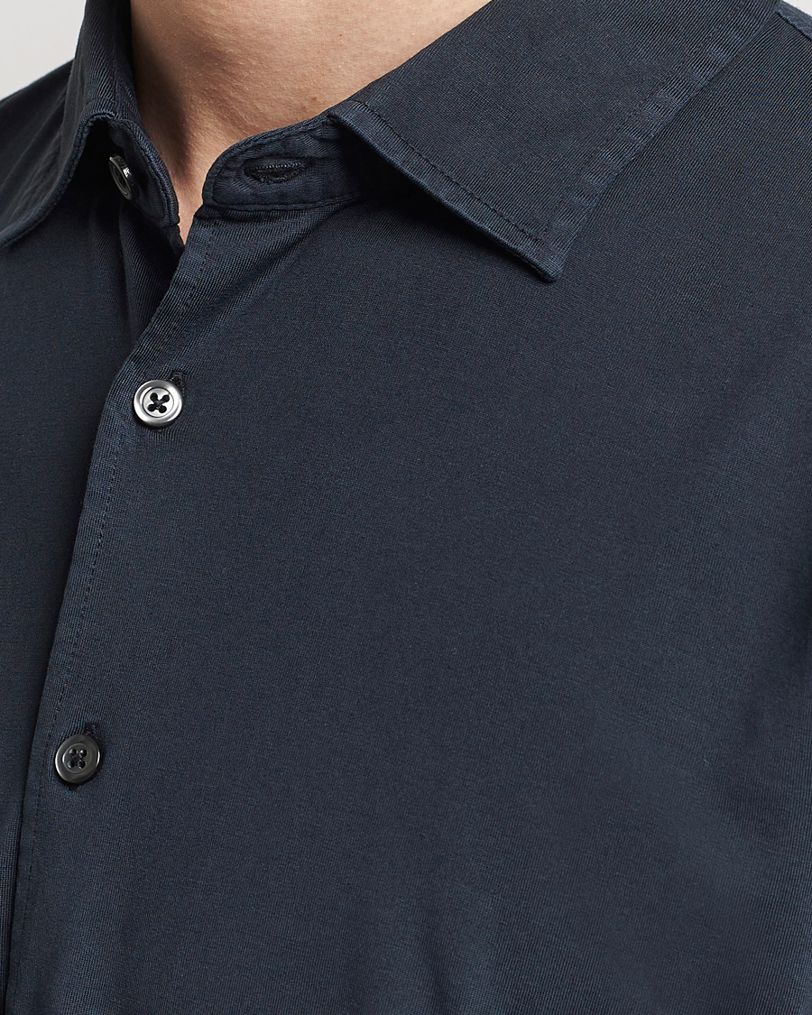 Herre | Skjorter | Gran Sasso | Washed Cotton Jersey Shirt Navy