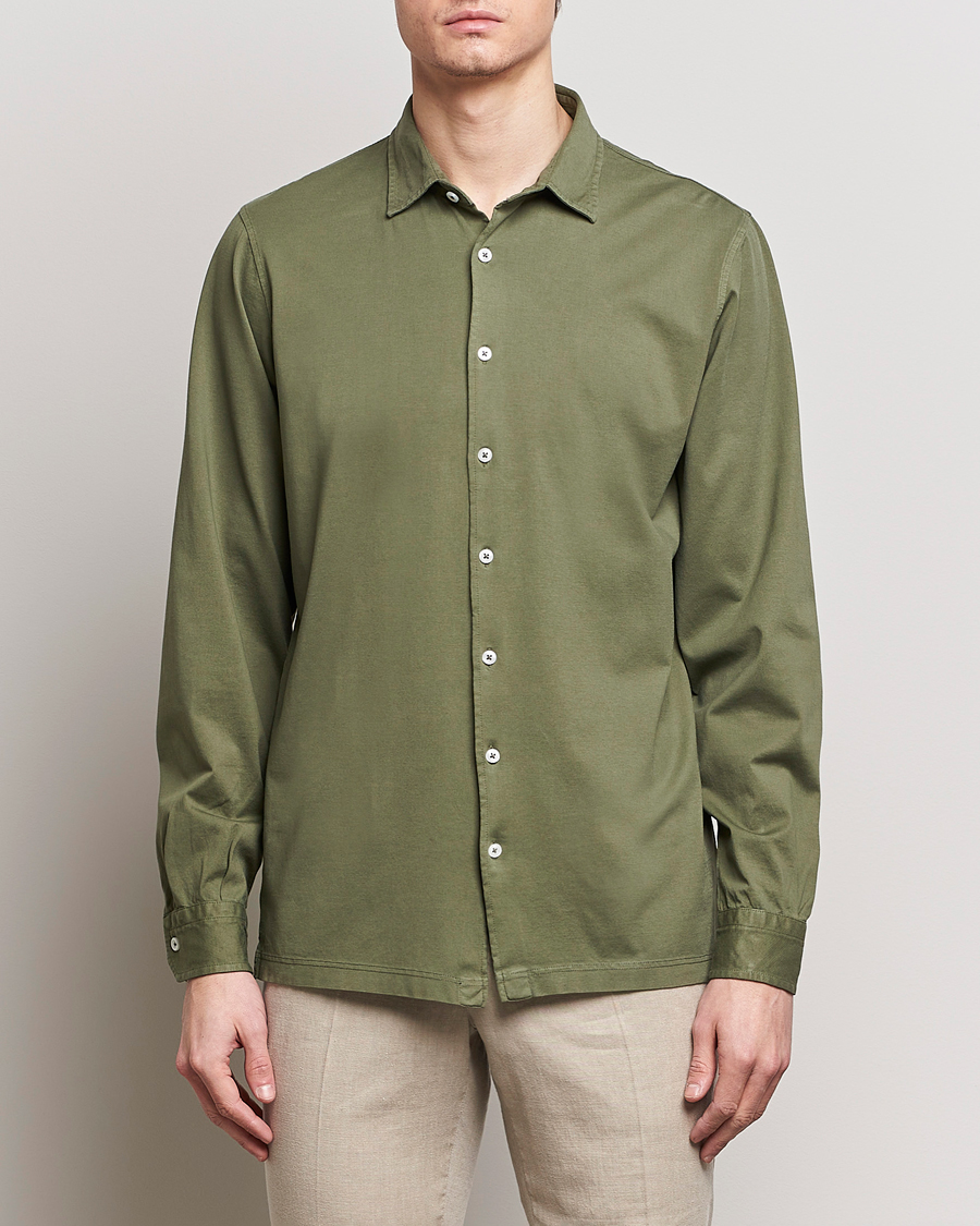 Herre | Italian Department | Gran Sasso | Washed Cotton Jersey Shirt Green