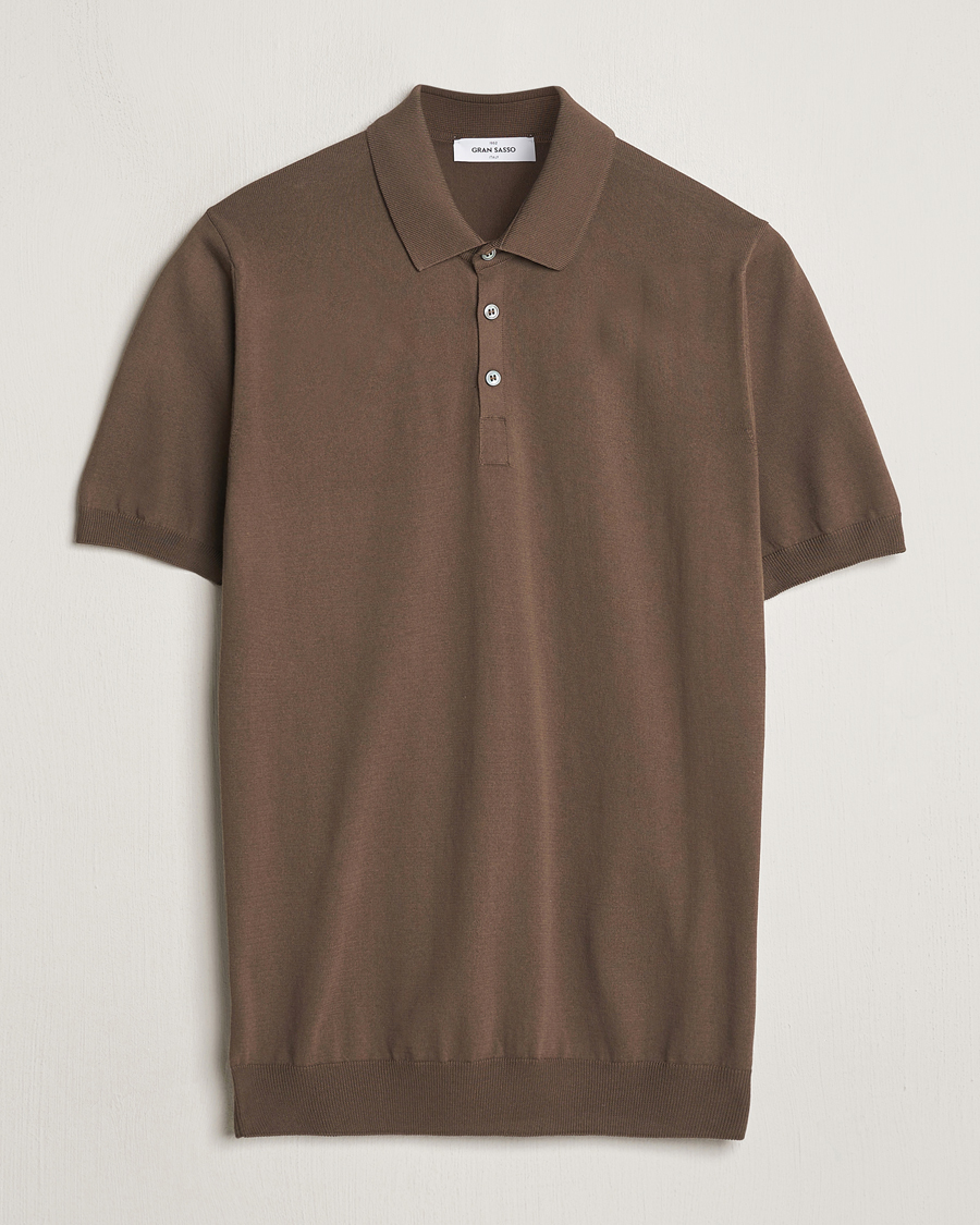 Herre | Pikéer | Gran Sasso | Cotton Knitted Polo Dark Brown