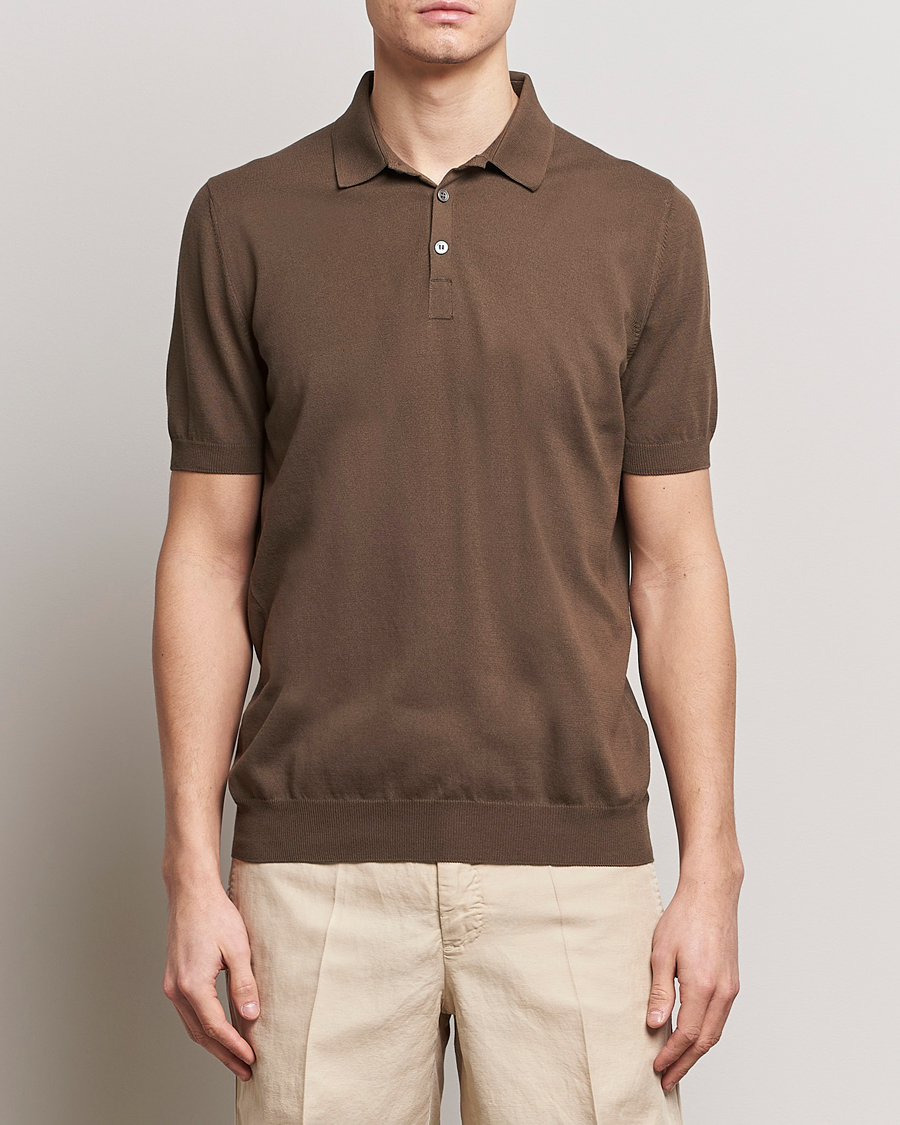 Herre | Kortermet piké | Gran Sasso | Cotton Knitted Polo Dark Brown