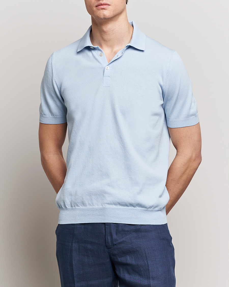 Herre |  | Gran Sasso | Cotton Knitted Polo Light Blue