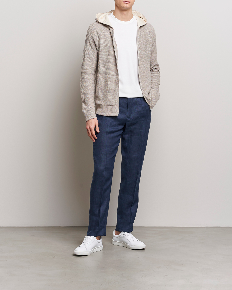 Herre | Gensere | Gran Sasso | Linen/Cotton Knitted Hooded Full Zip Beige Melange