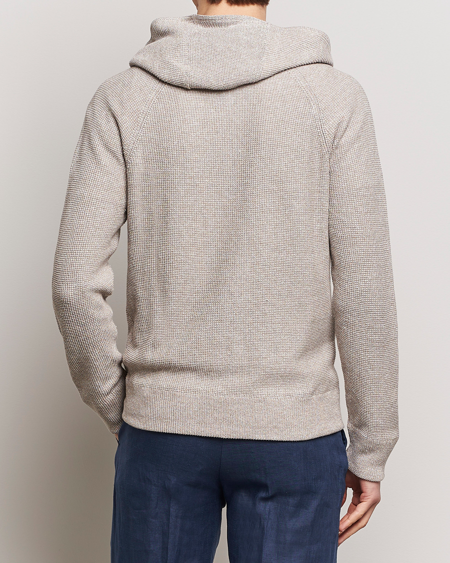 Herre | Gensere | Gran Sasso | Linen/Cotton Knitted Hooded Full Zip Beige Melange
