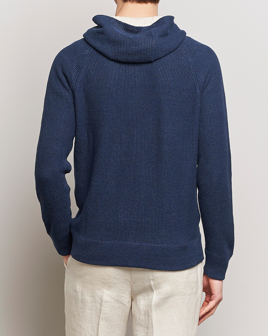 Herre | Gensere | Gran Sasso | Linen/Cotton Knitted Hooded Full Zip Navy
